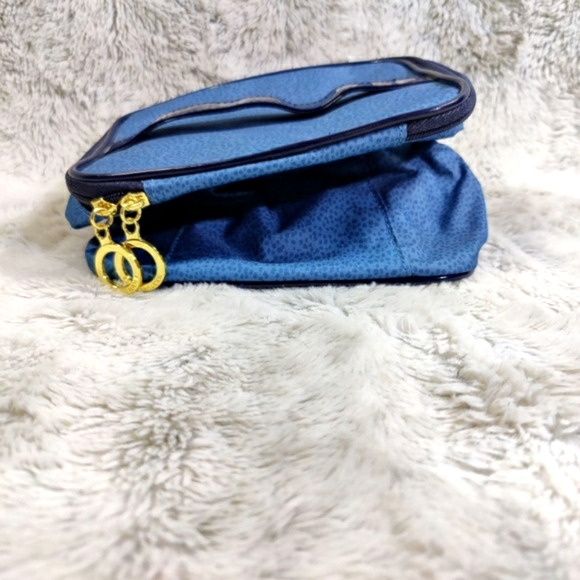 Estee Lauder Cosmetic Bag, Blue Dotted Canvas Upright Cube Makeup Travel Case - Picture 10 of 11